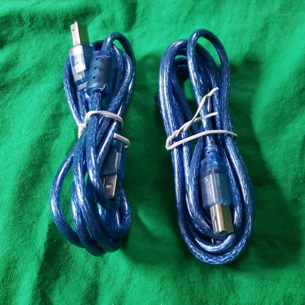 Bundle of Two 5 ft. Type A Male to Type B Male USB 2.0 Translucent Blue New